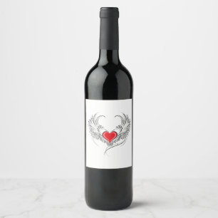 Red Angel Heart with wings Wine Label