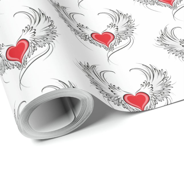 Red Angel Heart with wings Wrapping Paper (Roll Corner)