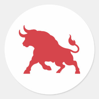 Red angry bull silhouette classic round sticker