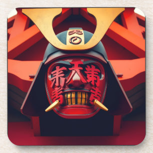 Red anime samurai mask coaster