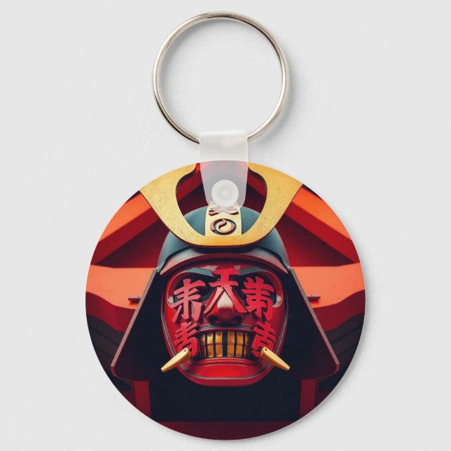 Red anime samurai mask key ring (Front)