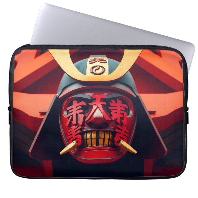 Red anime samurai mask laptop sleeve (Front)