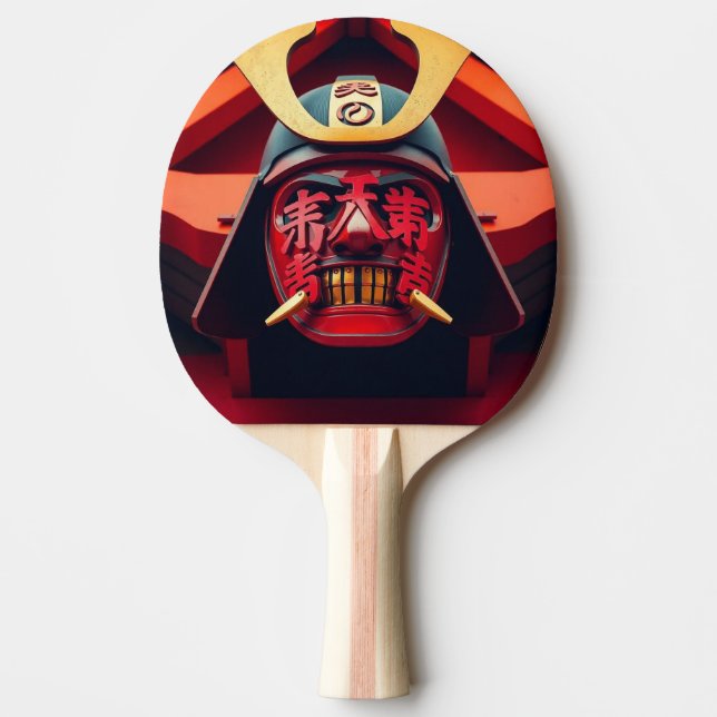 Red anime samurai mask ping pong paddle (Front)