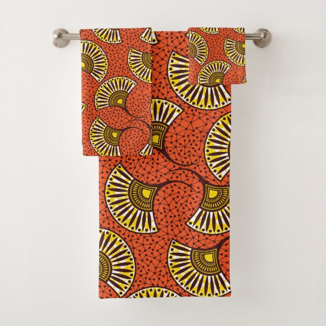 Red Ankara Fan Motif Towel Set (Insitu)