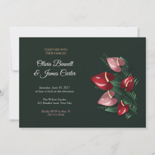 Red Anthurium and Palm Tropical Wedding Invite