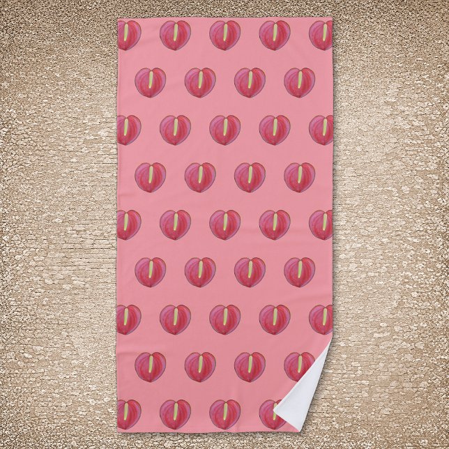 Red Anthurium Flower Seamless Pattern on Beach Towel (Red Anthurium flower seamless pattern on beach towel)