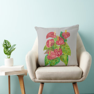 red anthurium flowers cushion