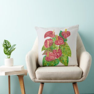 red anthurium flowers cushion