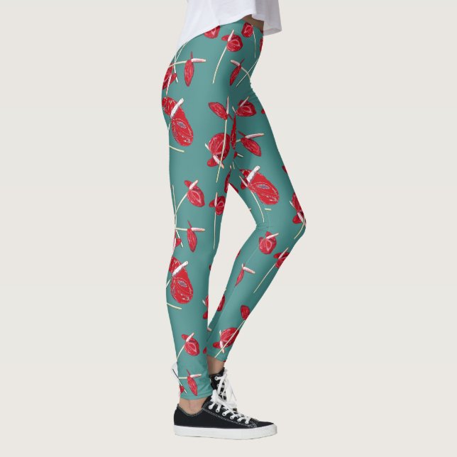 Red Anthurium Flowers Pattern Champ Leggings (Right)