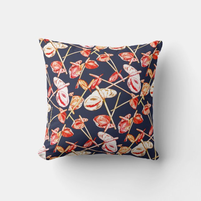 Red Anthurium Flowers Pattern Cushion Pillow (Front)