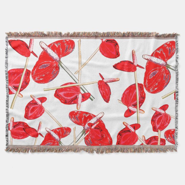 Red Anthurium Flowers Pattern Throw Blanket (Front)