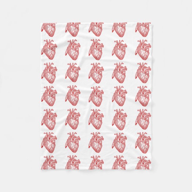 Red Antique Anatomical Heart Fleece Blanket (Front)