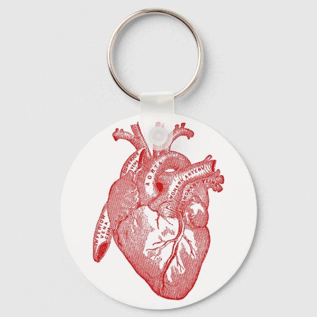 Red Antique Anatomical Heart Key Ring (Front)