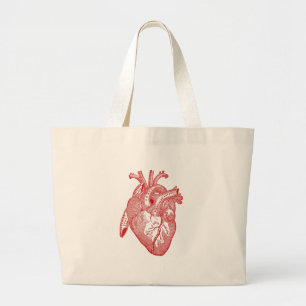 Red Antique Anatomical Heart Large Tote Bag