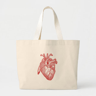 Red Antique Anatomical Heart Large Tote Bag