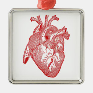Red Antique Anatomical Heart Metal Tree Decoration