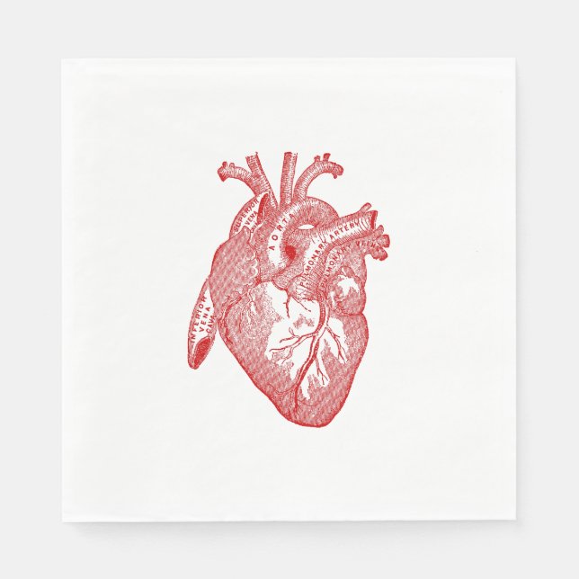 Red Antique Anatomical Heart Napkin (Front)