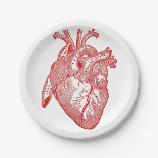 Red Antique Anatomical Heart Paper Plate