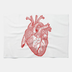 Red Antique Anatomical Heart Tea Towel