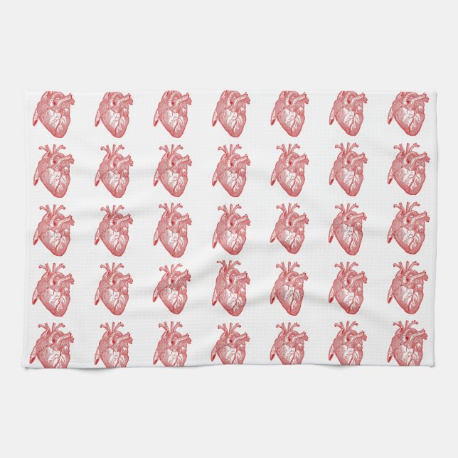 Red Antique Anatomical Heart Tea Towel (Horizontal)