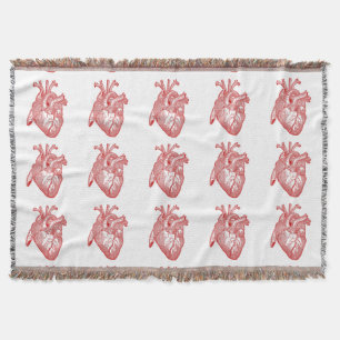 Red Antique Anatomical Heart Throw Blanket