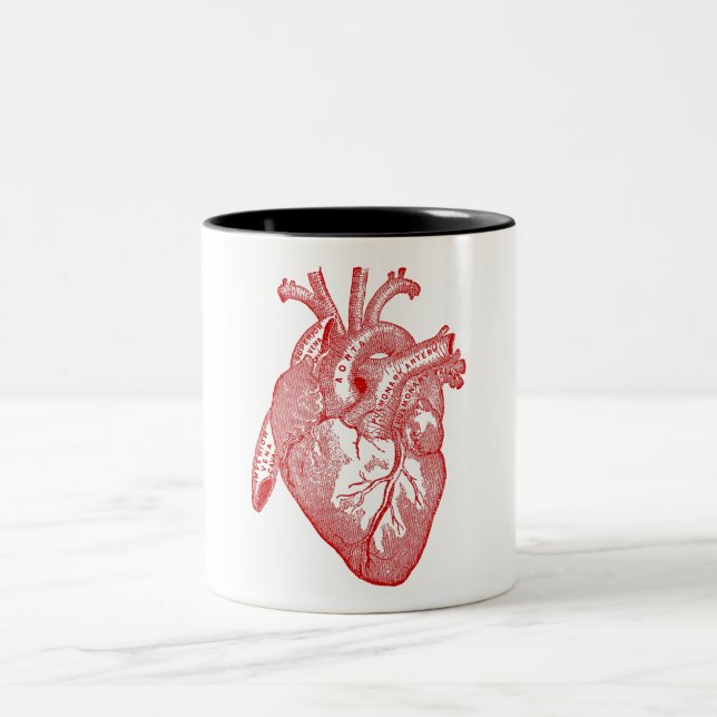 Red Antique Anatomical Heart Two-Tone Coffee Mug (Center)