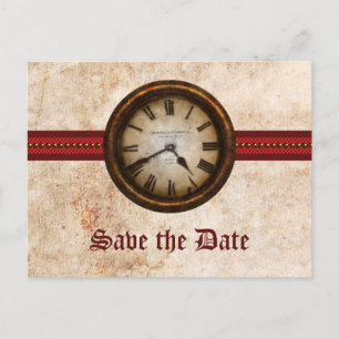 Red Antique Clock Save the Date Postcard