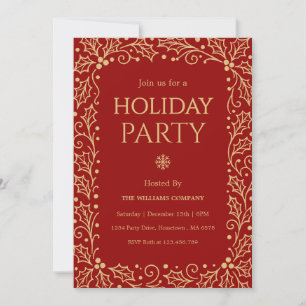 Red & Antique-Gold Business Holiday Party Invitation