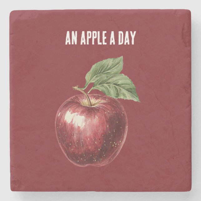 Red Apple A Day Stone Coaster (Front)