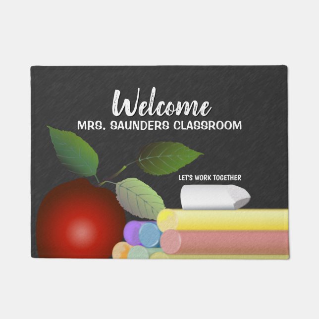 Red Apple and Chalk | Teacher Doormat (Front)