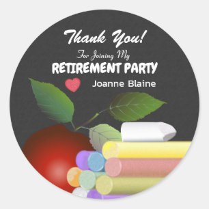 Red Apple and Chalk Teacher Retirement Classic Round Sticker