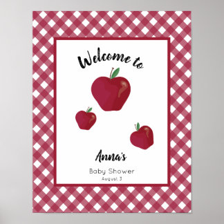 Red apple baby shower welcome poster