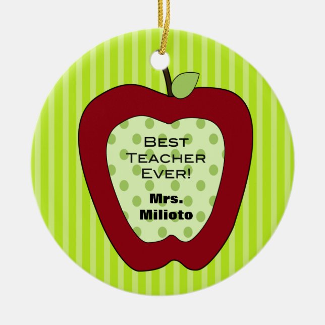 Red Apple Best Teacher Christmas Ornament (Front)