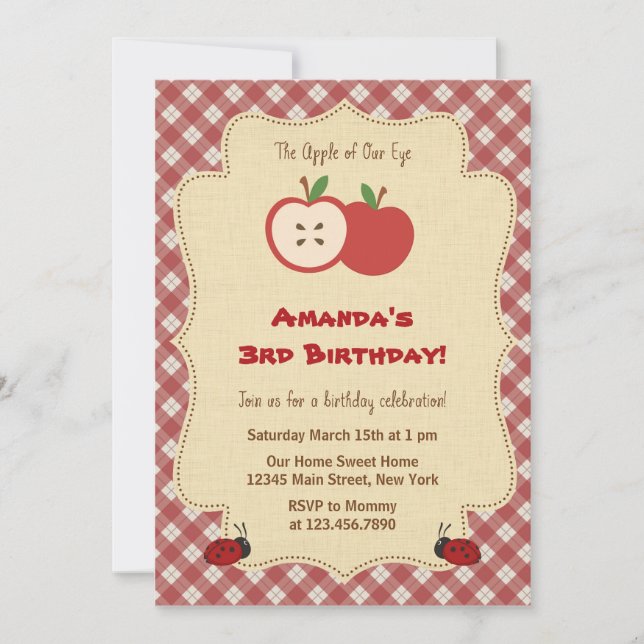 Red Apple Birthday Party Invitation (Front)