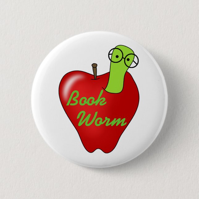 Red Apple Book  Worm 6 Cm Round Badge (Front)