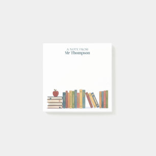 Red Apple Bookshelf Personalized Teacher Post-it Notes