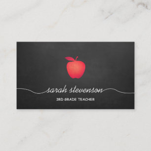 Red Apple Chalkboard Grade School Teacher Business Card