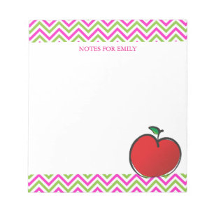 Red Apple Chevron Pattern Personalised Monogram Notepad