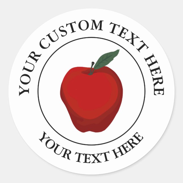Red Apple Custom Text 3" Logo Icon Classic Round Sticker (Front)