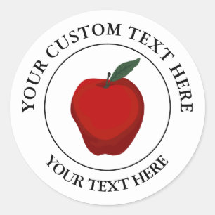 Red Apple Custom Text 3" Logo Icon Classic Round Sticker