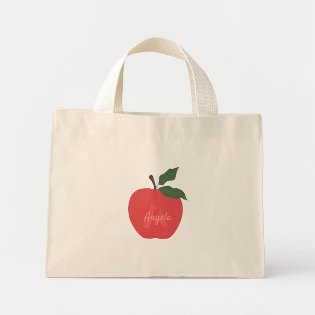 Red apple customise name mini tote bag (Front)