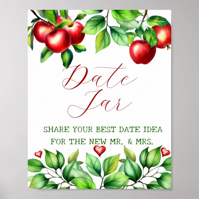 Red Apple Date Night Ideas. Date Jar Bridal Game Poster (Front)