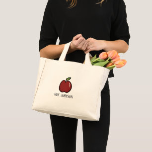 Red apple drawing small teacher's tote bag
