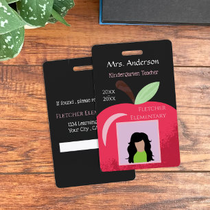 Red Apple Educator Black Vertical Photo ID Badge