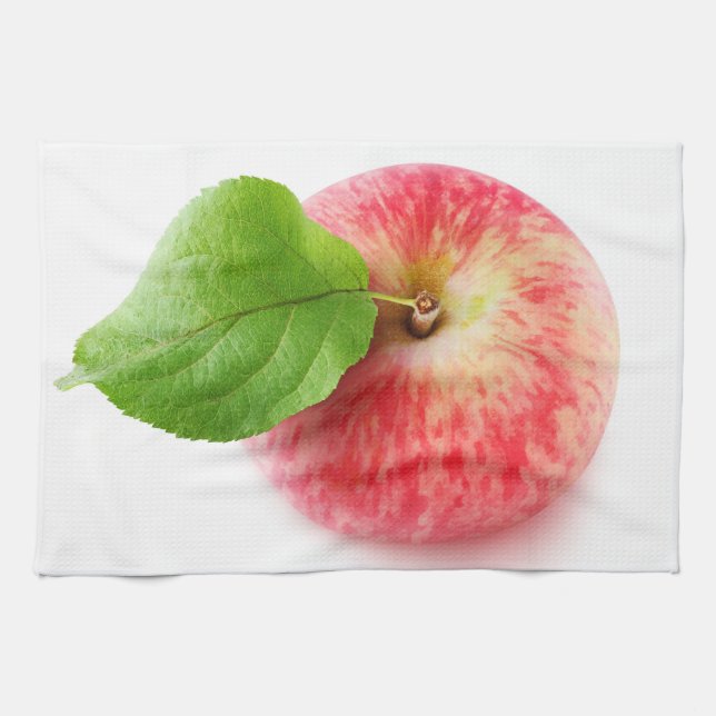 Red apple from above tea towel (Horizontal)