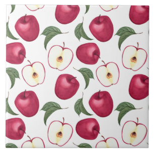 Red Apple Fruit and Apple Leaves  Tile