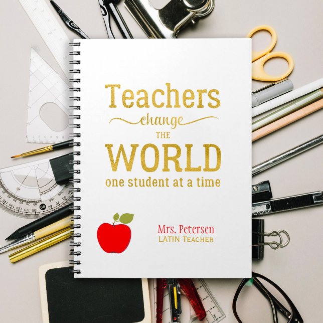 Red apple gold quote stylish university teacher spiral notebook (Creator Uploaded)