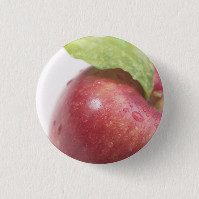 Red Apple Green Leaf 3 Cm Round Badge (Front)