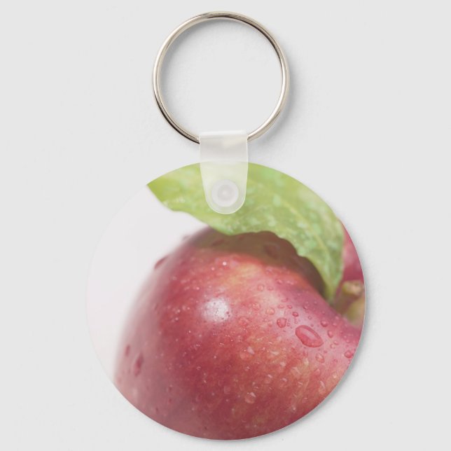 Red Apple Green Leaf Key Ring (Front)