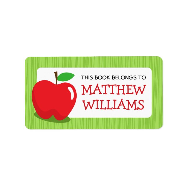 Red apple green textured border bookplate book label (Front)